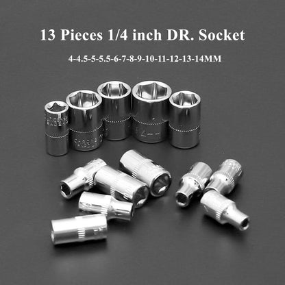 Conjunto de Soquetes de 46 Peças com Encaixe de 1/4", Chave Catraca Métrica com Soquetes CR-V de 4-14mm, Kits de Ferramentas Mecânicas para Reparo Automotivo Doméstico