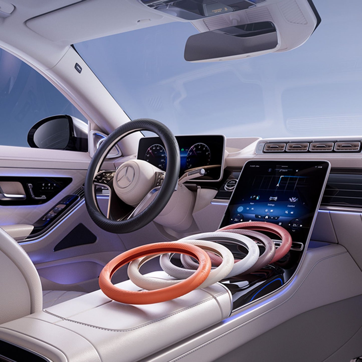 Steering Wheel Cover,Silicone Steering Wheel Cover,Suitable for All Kinds of Light Cars,Breathable and Non-Slip,Multi-Color,Sili