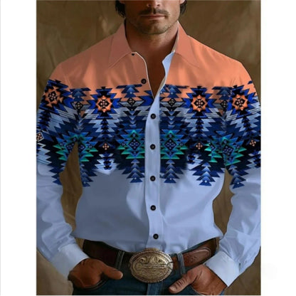 Men's retro western denim shirt, a must-have top for daily shopping, fashionable and casual lapel shirt, soft and comfortable