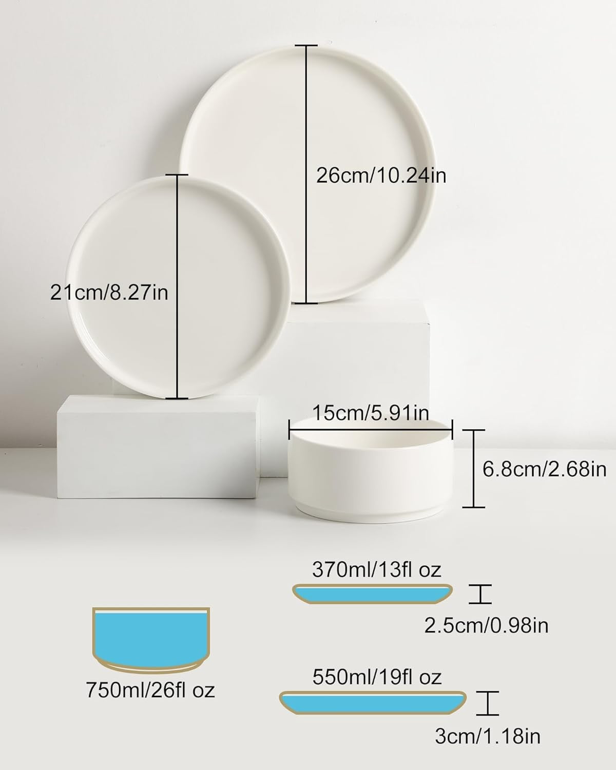 Porcelain Dinnerware Sets for 4, 12 Pieces Ceramic Plates and Bowls Set, Classic Modern Simple Kitchen Dinner Dining Ware Set, D