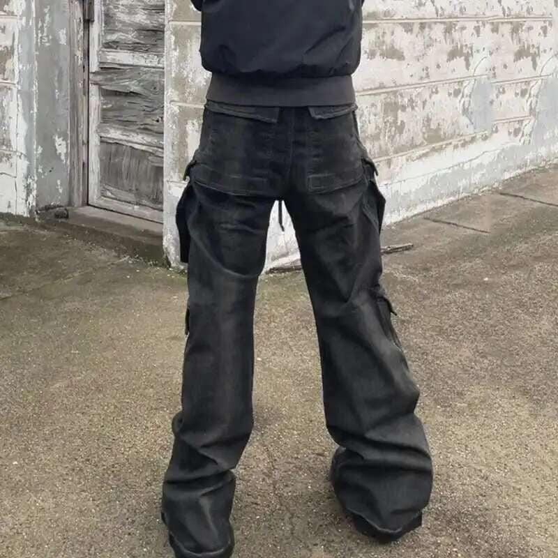 PFNW High Street Drawstring Zipper Sliced Wide Leg Cargo Pants Msn's Casual Loose Straight Trousers Loose Denim Pants 28W5963