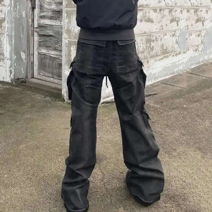 PFNW High Street Drawstring Zipper Sliced Wide Leg Cargo Pants Msn's Casual Loose Straight Trousers Loose Denim Pants 28W5963