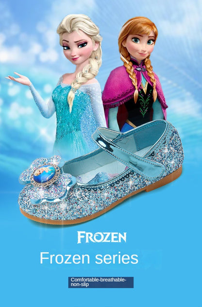 Disney Frozen Princess Elsa Cartoon Soft Sole Sandals Baby Girl Princess Shoes Crystal Shoes Children Flat Girl Leather Shoes