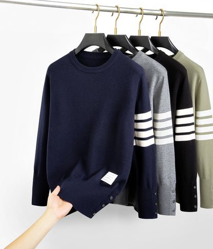 Luxury brand men's knitted sweater for autumn and winter high-end striped design Korean version boutique cardigan casual jacket