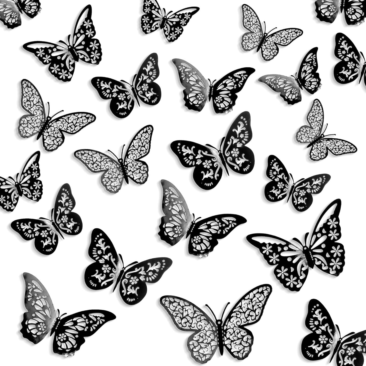 48 Pcs Silver Butterfly Decorations Butterfly Wall Decor 3D Butterfly Party Decorations Butterflies for Bouquet Cake Decorating