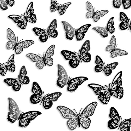48 Pcs Silver Butterfly Decorations Butterfly Wall Decor 3D Butterfly Party Decorations Butterflies for Bouquet Cake Decorating