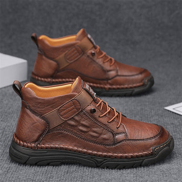 Italian Men's Outdoor Walking Boots Casual Leather Comfy Designer Driving Flats Fashion Vintage Handmade Thick Bottom Sneakers