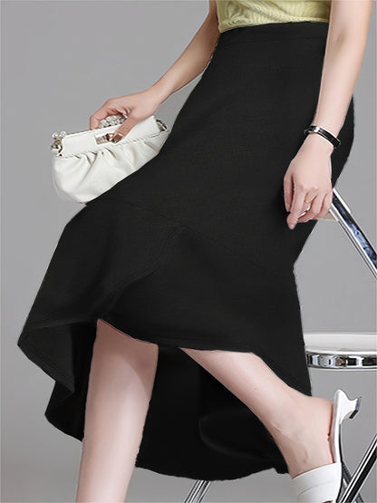 Spring and summer new plus size women's fashion temperament wind solid color half-body skirt