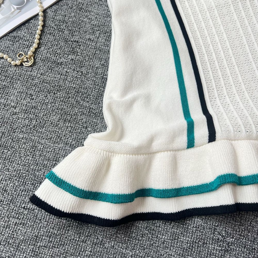 YuooMuoo Women Dress 2025 Summer Vintage Turn-down Collar Knitted Mini Dress Lad