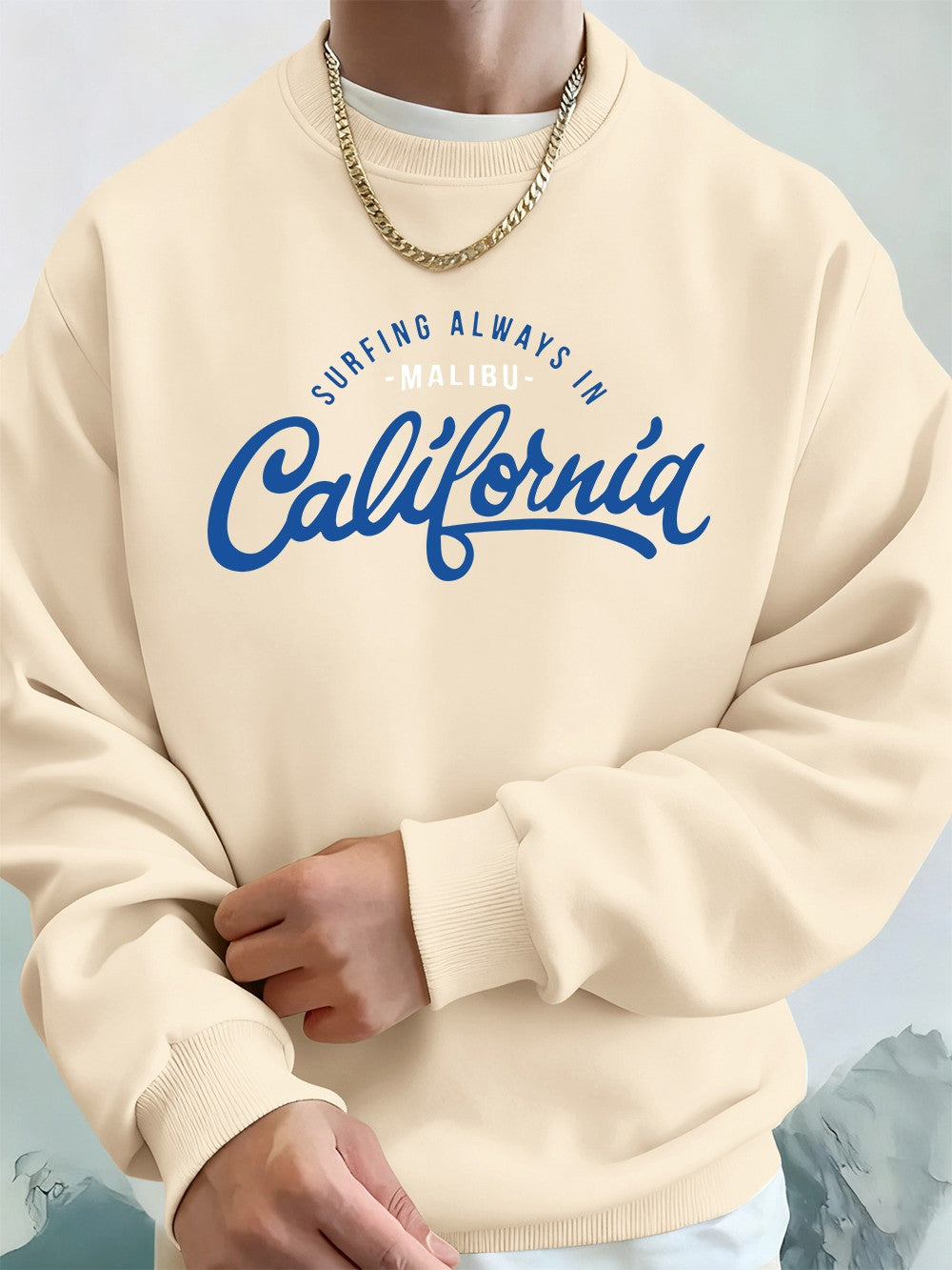 Surfing Always In California Prints Men Hoodies Autumn Fleece Warm Sweatshirt Casual Loose Crewneck Pullover Sports Male Clothes