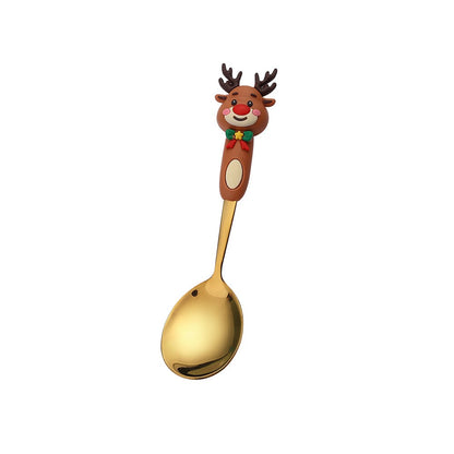 4PCS Christmas Cutlery Set Playful Silver Spoon and Fork Combination Reindeer and Christmas Tree Decorative Cutlery Gift Box