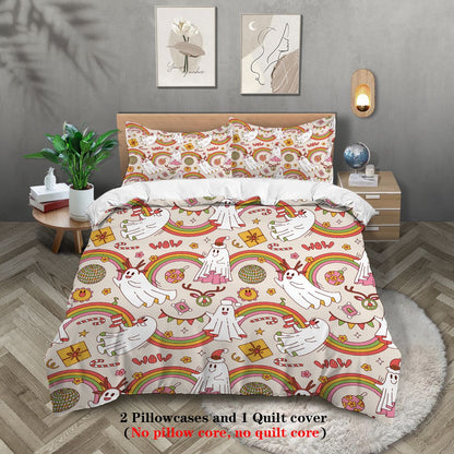 3-piece down duvet cover with Halloween theme cute ghost pattern print (1 duvet cover+2 pillowcases, no core) bedding set
