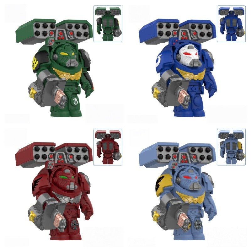 Medieval Knights War 10cm Poseable Collectible 40K Figure - Blue-Gold Armor Skull Face Design