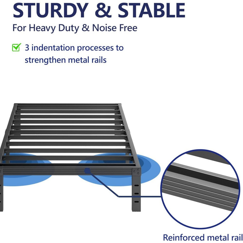 Bases de Cama Metálicas Twin XL de 30 cm de Altura, Estrutura de Cama Plataforma Twin XL Sem Necessidade de Box Spring, Fácil Montagem, Sem Ruído, Resistente, Preto