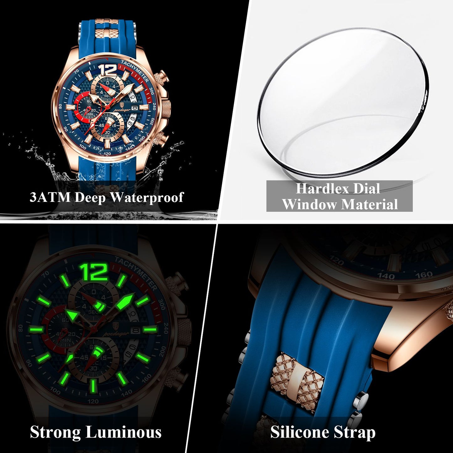 POEDAGAR Luxury Military Men Watch Calendar Chronograph Waterproof Luminous Man Wristwatch Fashion Silicone Quartz Men's Watches