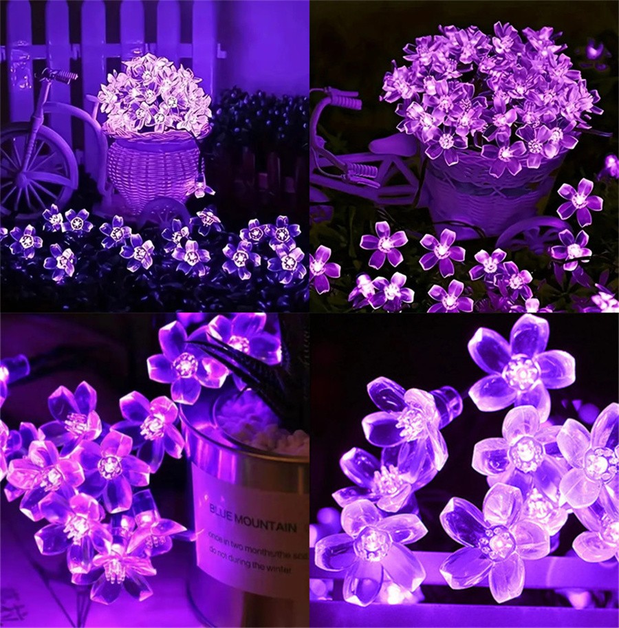 Solar Led String Lights Outdoor Cherry Flowers String Lights With 8 Modes Lighting Camping Garden Christmas Decor Solar Lamp