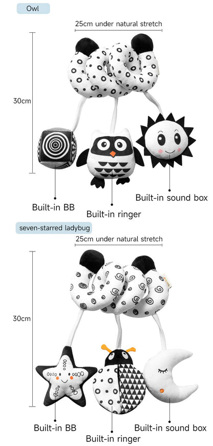 Baby Black And White Animal Hanging Toys Car Seat  Baby Spiral Activity Hanging Toys Plush Zoon Music BB Squeaker Rattles Gift