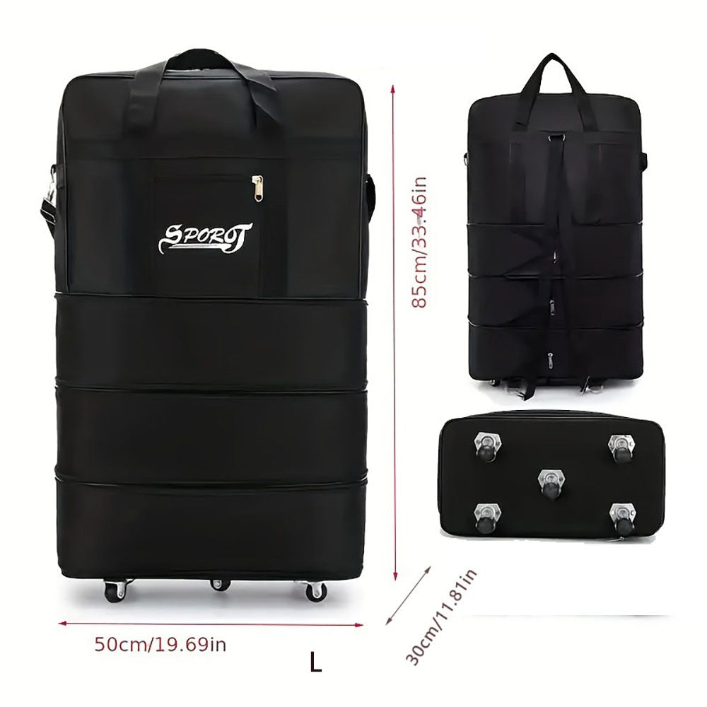 Travelling Pack Wheels For Women Men Expandable Foldable Trolley Luggage Versatile Black Suitcase For Weekend Trip overnight bag