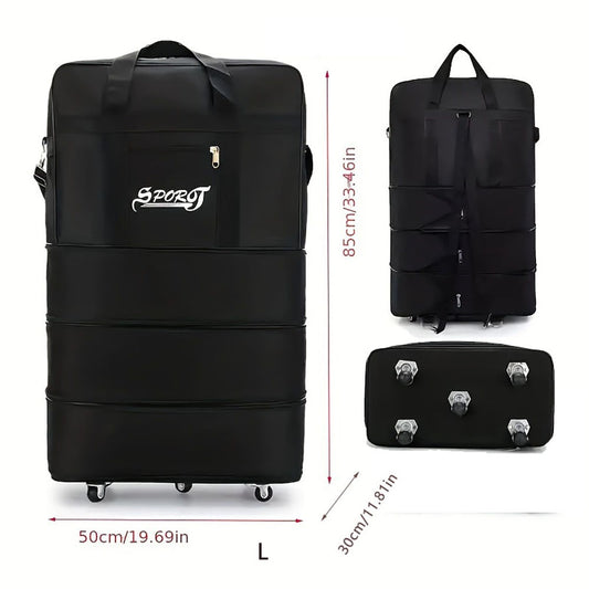 Travelling Pack Wheels For Women Men Expandable Foldable Trolley Luggage Versatile Black Suitcase For Weekend Trip overnight bag