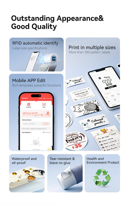 Portable Niimbot B1 Wireless Label Maker Adhesive Sticker Printer Labeling Machine DIY 20-50mm Labels for Office Home