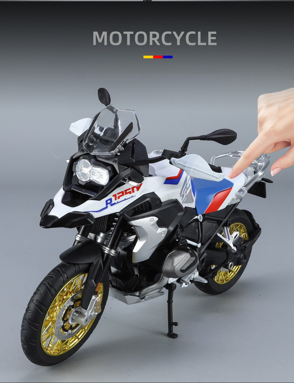 1/9 R1250 GS ADV Liga De Motocicleta De Corrida Diecasts Rua Esportes Motocicleta Modelo Simulação Com Luz Coleção Crianças Brinquedos Presente