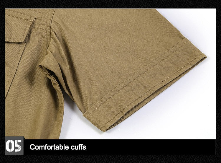 New Men's Casual Shirts Short Sleeve Pure Cotton Shirt Male Solid Oversized Military Cargo Shirts Men Clothing Shirt 5XL A2F168