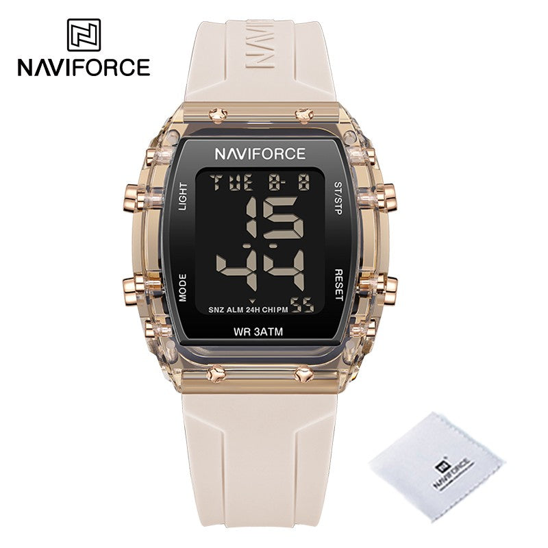 NAVIFORCE Watches for Woman LCD Digital Movement Female Clock Fashion 50m Waterproof Silicone Band Sport Electronic Wristwatches