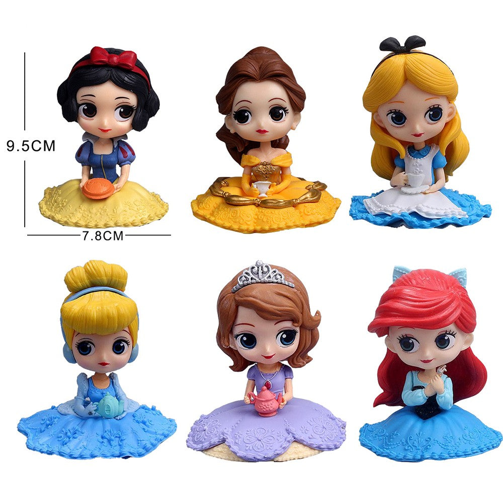 10cm Disney Q Posket Branca de Neve Sofia Alice Bela Sereia Aurora Princesas Bonecas Colecionáveis Modelo Brinquedos Decoração de Bolo