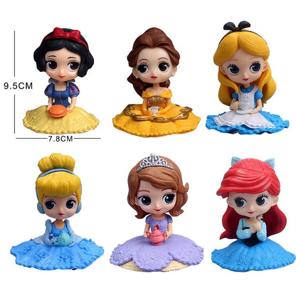 10cm Disney Q Posket Branca de Neve Sofia Alice Bela Sereia Aurora Princesas Bonecas Colecionáveis Modelo Brinquedos Decoração de Bolo