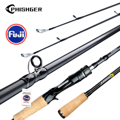 BIUTIFU Varas de Pesca Fuji para Spinning e Casting 1.98/2.1/2.4/2.7/3.0/3.3m Carbono T800 2 Pontas ML/M/MH/H Isca 5-80g Carretilha Vara Rápida