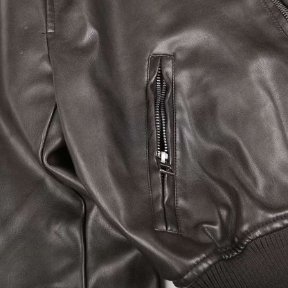 BSK&TRAF Hot Girl Stand Collar Distressed Faux Leather Bomber Jacket 2025 Women's Fashion Commuter Leather Jacket