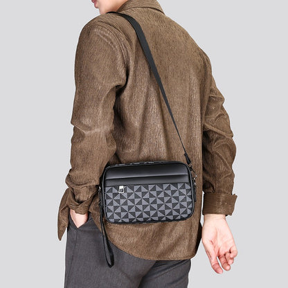 Fashion Business Shoulder Bag PU Leather Men Clutch Bag Wide Strap Crossbody Bag Designer Casual Male Messenger Pack Phone Purse