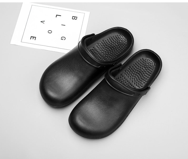 Pure Black Anti Skid Rubber Sandals Chef Shoes Kitchen Cook Waterproof Garden Shoes Clogs Without Holes Plus Big Size 47 48 49