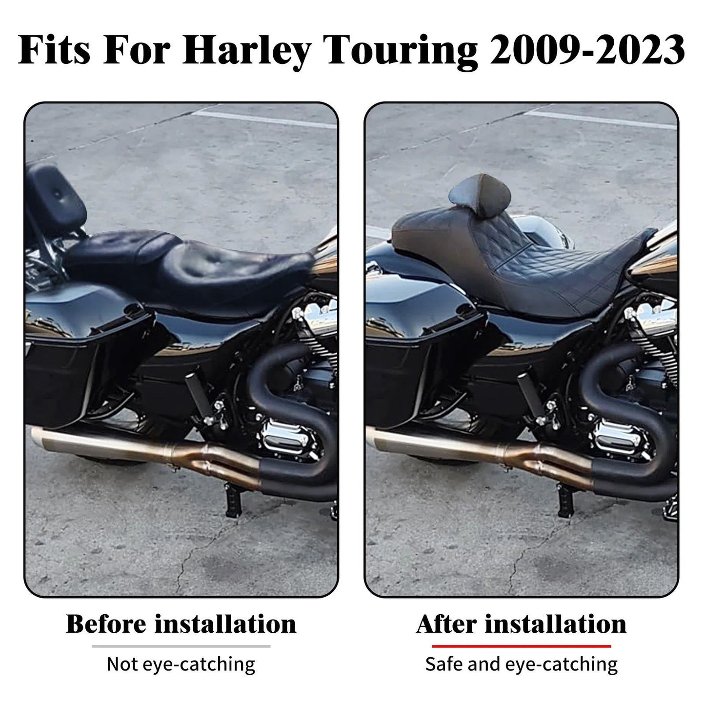 Assento de motocicleta para motorista e passageiro com encosto para Harley Touring Street Glide Road King FLHTK 09-2023