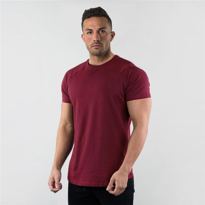 Summer Solid Cotton Short Sleeve T-Shirt Men Gym Clothing Fashion Plain Tight Tops Tees Sports Bodybuilding Fitness T shirt Men