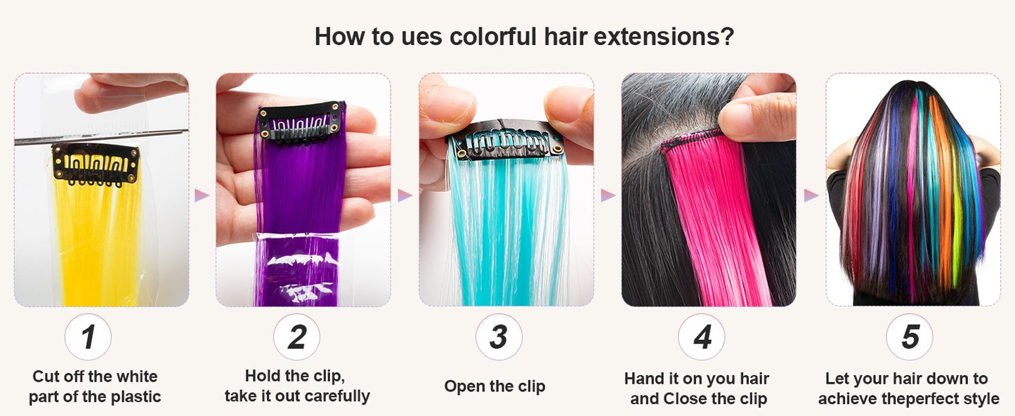 1 5 11 Peças/lote de Extensões de Cabelo Tic Tac Mechas de Várias Cores Sintéticas 22 polegadas Peças de Cabelo Arco-Íris para Meninas Mulheres Crianças