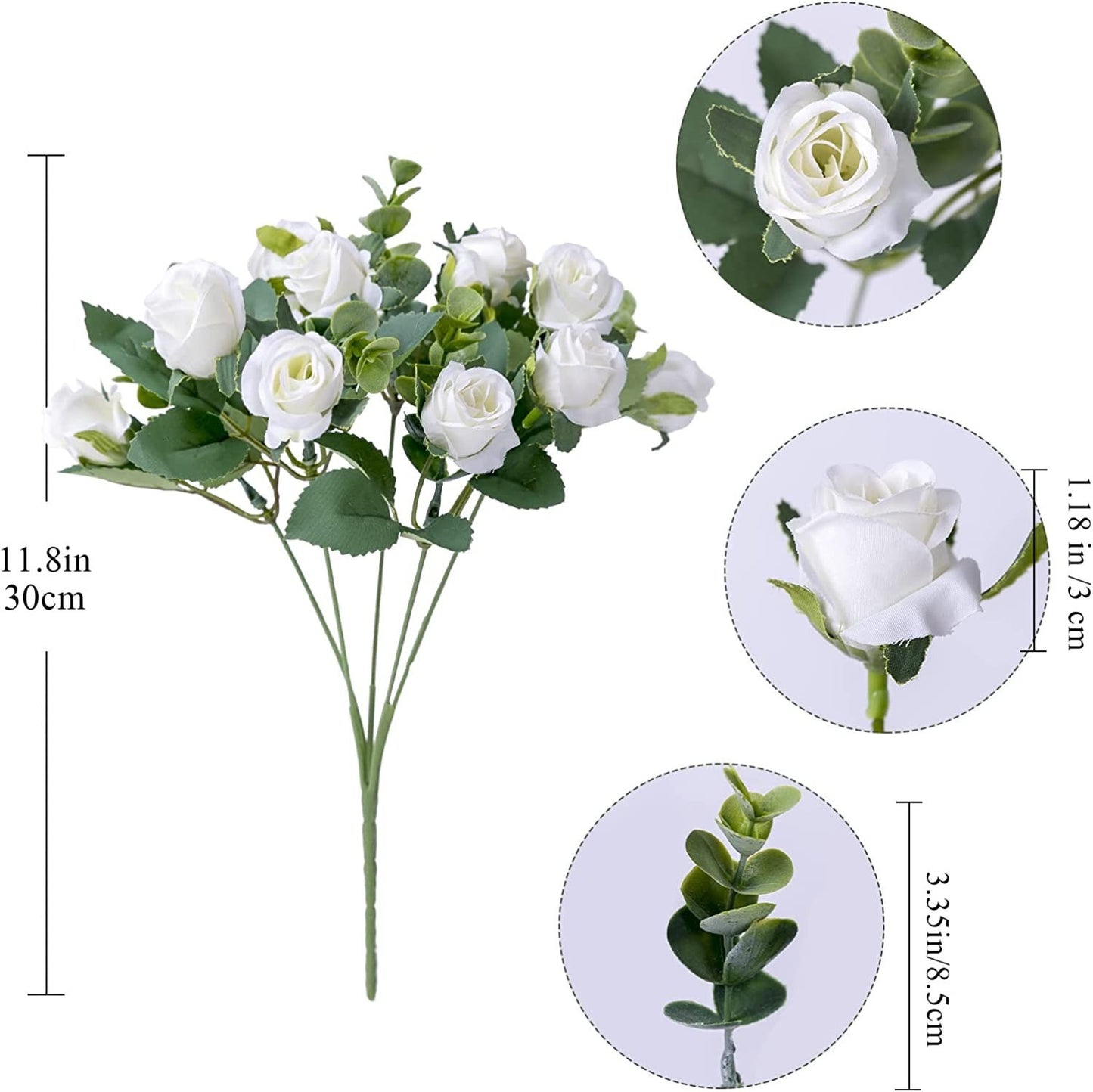 10 Heads pink Artificial Silk Rose Flowers Fake White Eucalyptus  Peony Flower Bouquet, for Home Wedding Party Garden Decoration