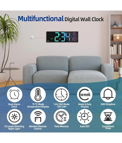 16.2'' Large Digital Wall Clock with Remote Control Big LED/Dual Alarm/8 RGB Colors Digital Alarm Clock Electronic Watch