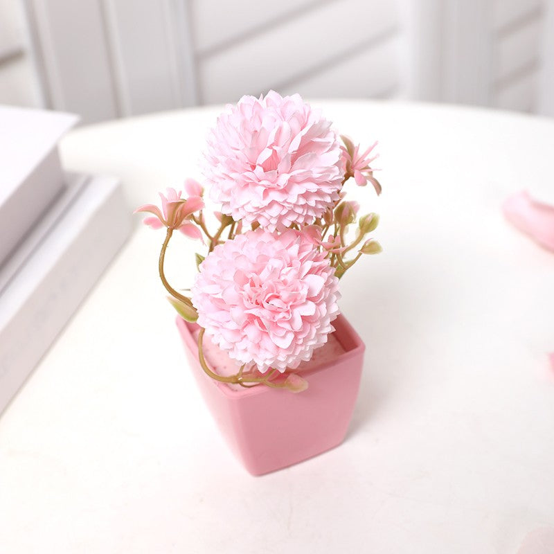 5PCS, Mini Pink Artificial Flower Potted Plant, Indoor Desktop Shelf Decoration