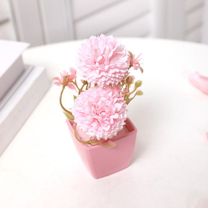5PCS, Mini Pink Artificial Flower Potted Plant, Indoor Desktop Shelf Decoration