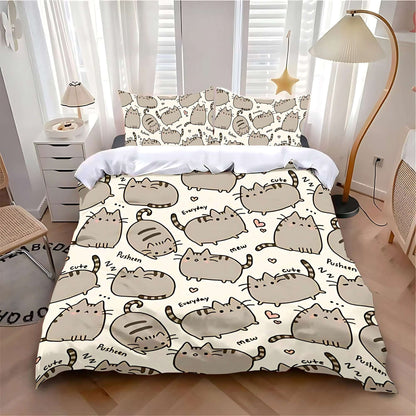 MINISO-Cat Duvet Cover Pillowcase Bedding Set Cartoon P-PusheenS Cat Adult Boy Girl Bedroom Decoration Children