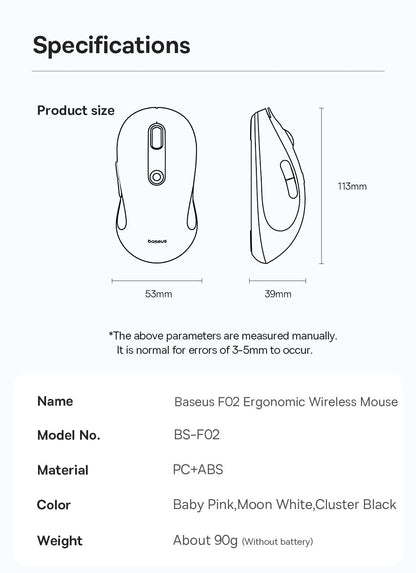 Baseus F02 Wireless Mouse Bluetooth 5.2 2.4G 4000DPI Ergonomic 7 Mute Buttons Mice for iPad MacBook Tablet Laptop Computer Mouse
