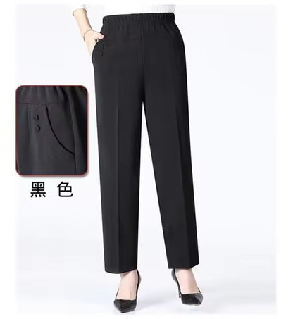 6XL 7XL 8XL Middle-aged Elderly Women's Trousers Spring Autumn Elastic High Waist Straight Pants Mother Winter Warm Fleece Pants
