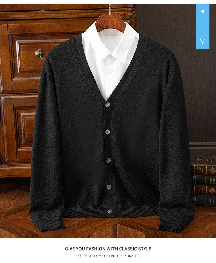 BROWON Brand Mens Sweater Cardigan Business Casual Classic V-neck Solid Color Cardigan Men Sweater Korean Fashion Mens Clothes