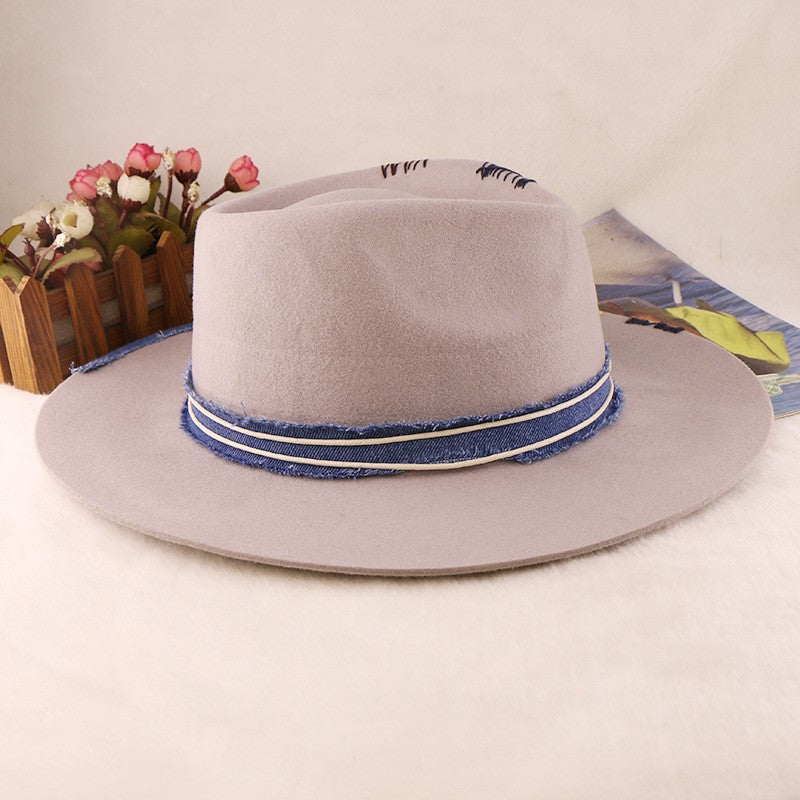 Western Style 100% Wool Fedora Hat | Braided Ribbon & Feather Trim Felted Jazz Cap for Autumn/Winter?