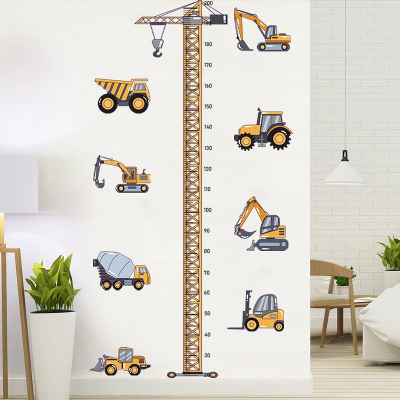 Height Stickers Construction Vehicle Tower Crane for Kids Room Kindergarten Baby Measuring Height Ruler Wall Stickers Boys Gift
