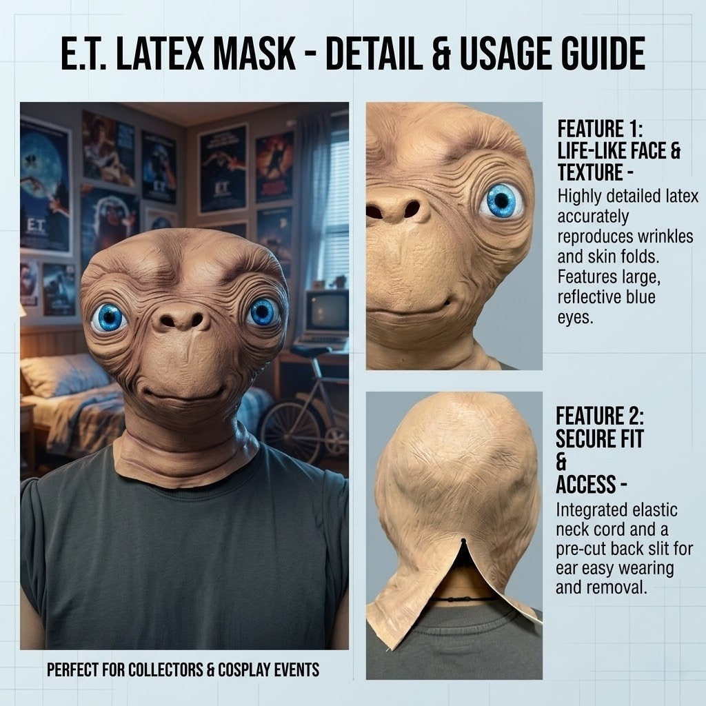 Realistic Alien Latex Mask Extraterrestrial Big Eyes Full Head Mask Sci-Fi Space Creature Cosplay Costume Halloween Party Horror