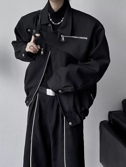 Yamamoto Dark Style Asymmetrical Design Short Lapel Zipper Deconstruction High-end Flying Jacket Jacket for Men