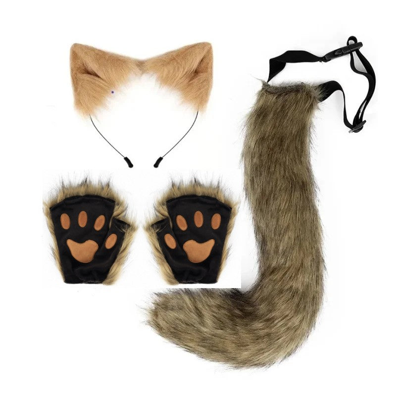 Costume Set Fox Tail Ears Gloves Artificial Fur Boot Covers Cosplay Halloween Prop Adult Women Men Unisex