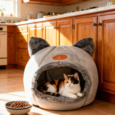 Cama Semiconcha para Pets Mais Vendida - Casinha Quente e Aconchegante para Gatos e Cães Pequenos Durante Todas as Estações